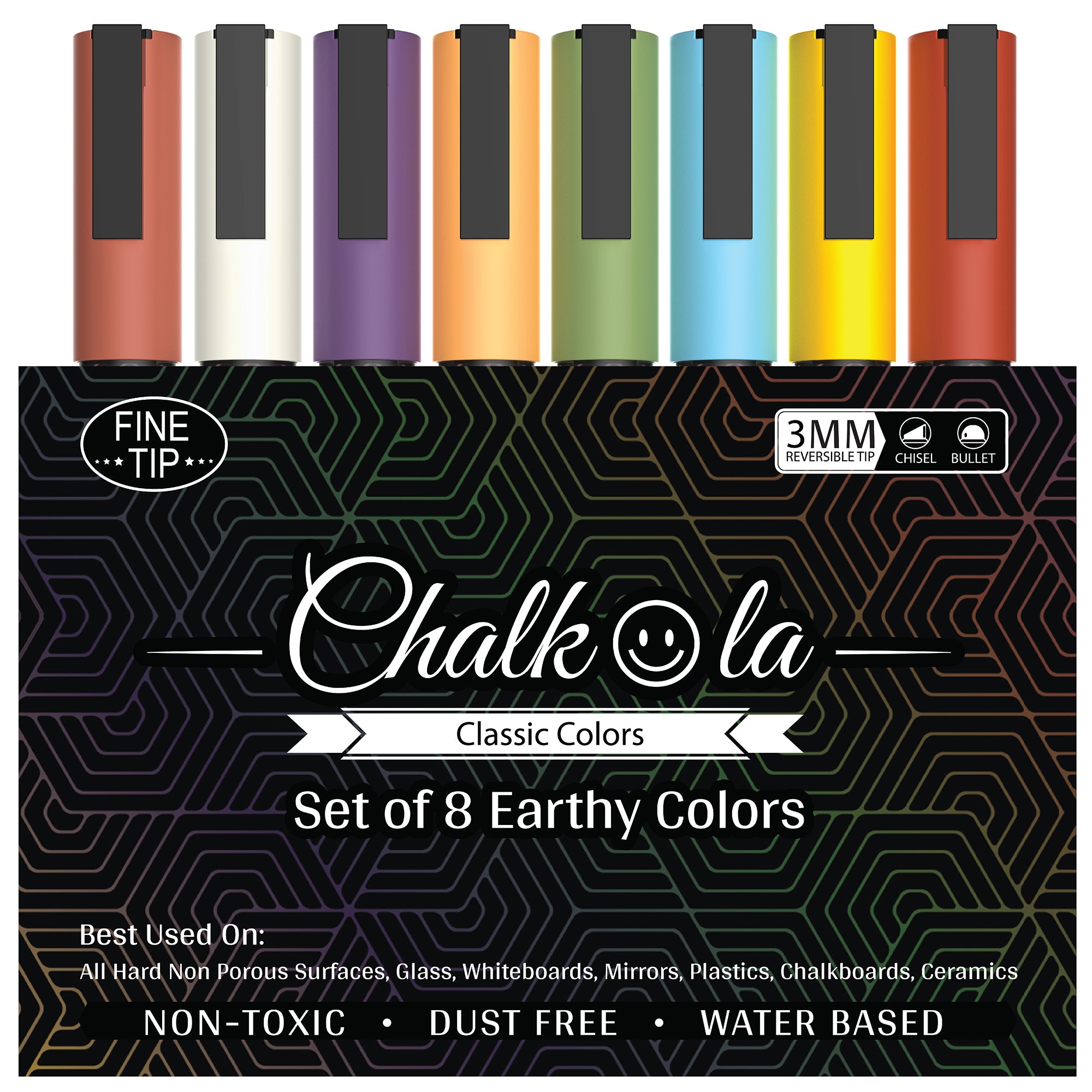 Chalkboard Chalk Markers - Pack of 8 Classic Earth Colors | 3mm Fine Nib