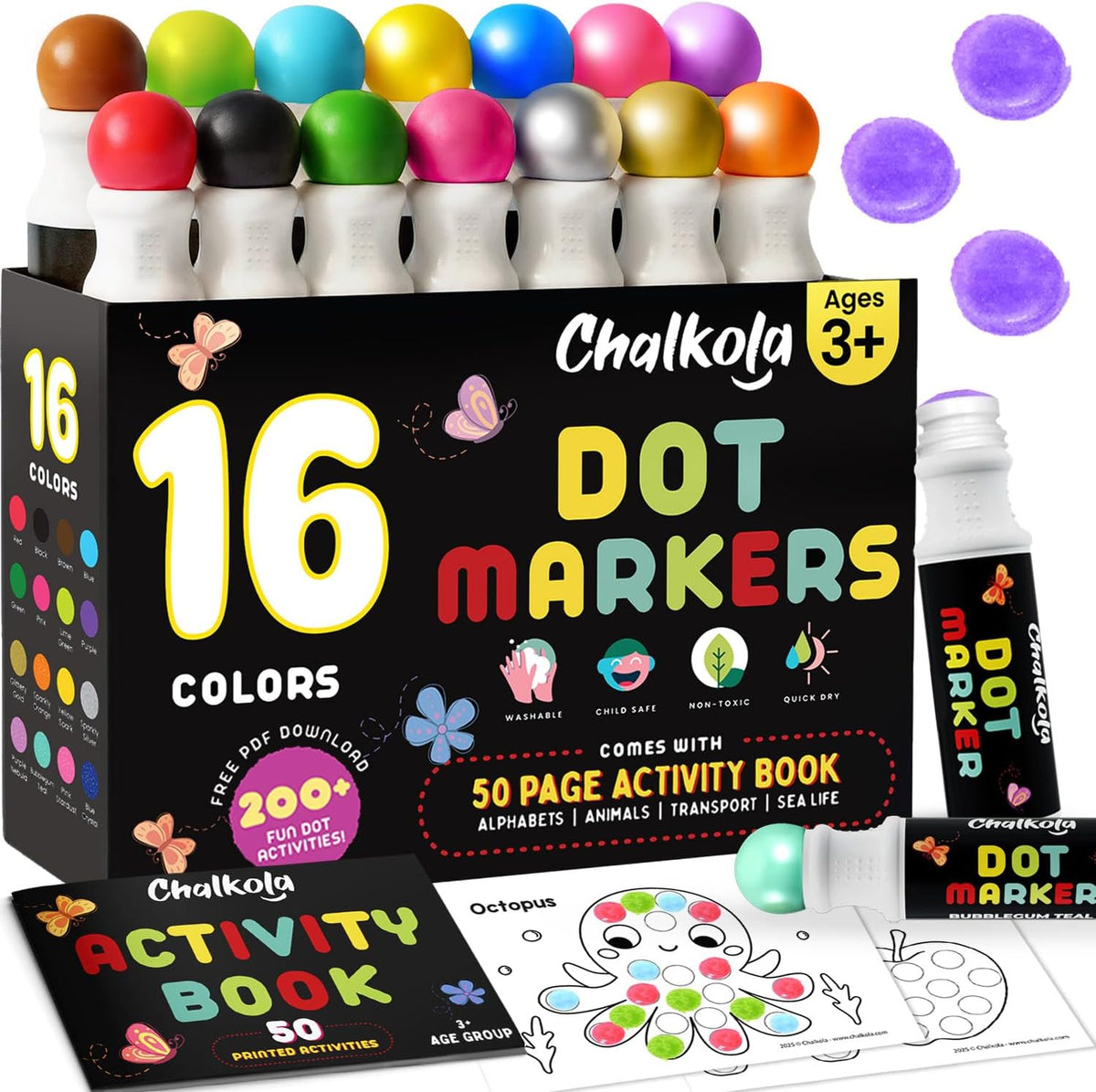 Chalkola 16 Count Washable Dot Markers