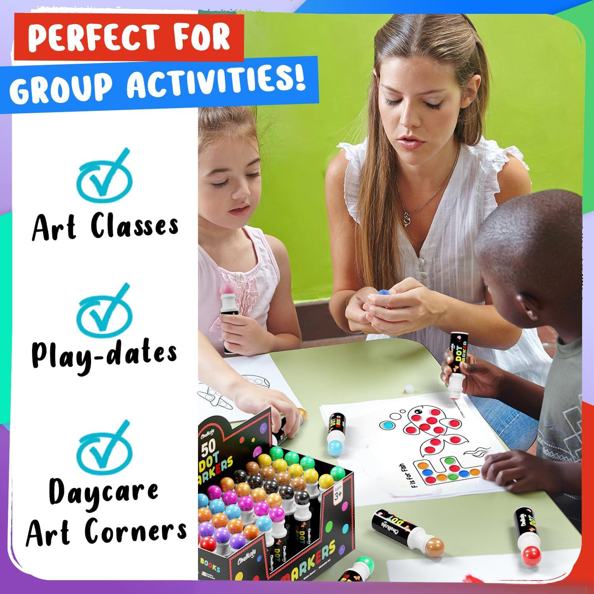 Chalkola 50 Count (Bulk) Washable Dot Markers