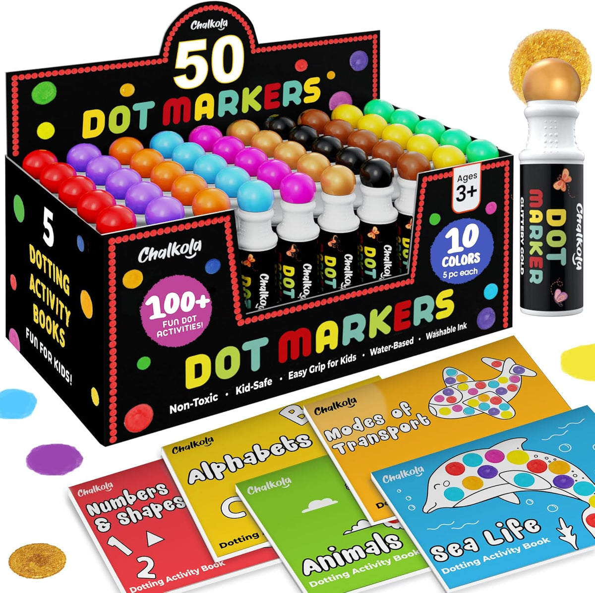 Chalkola 50 Count (Bulk) Washable Dot Markers