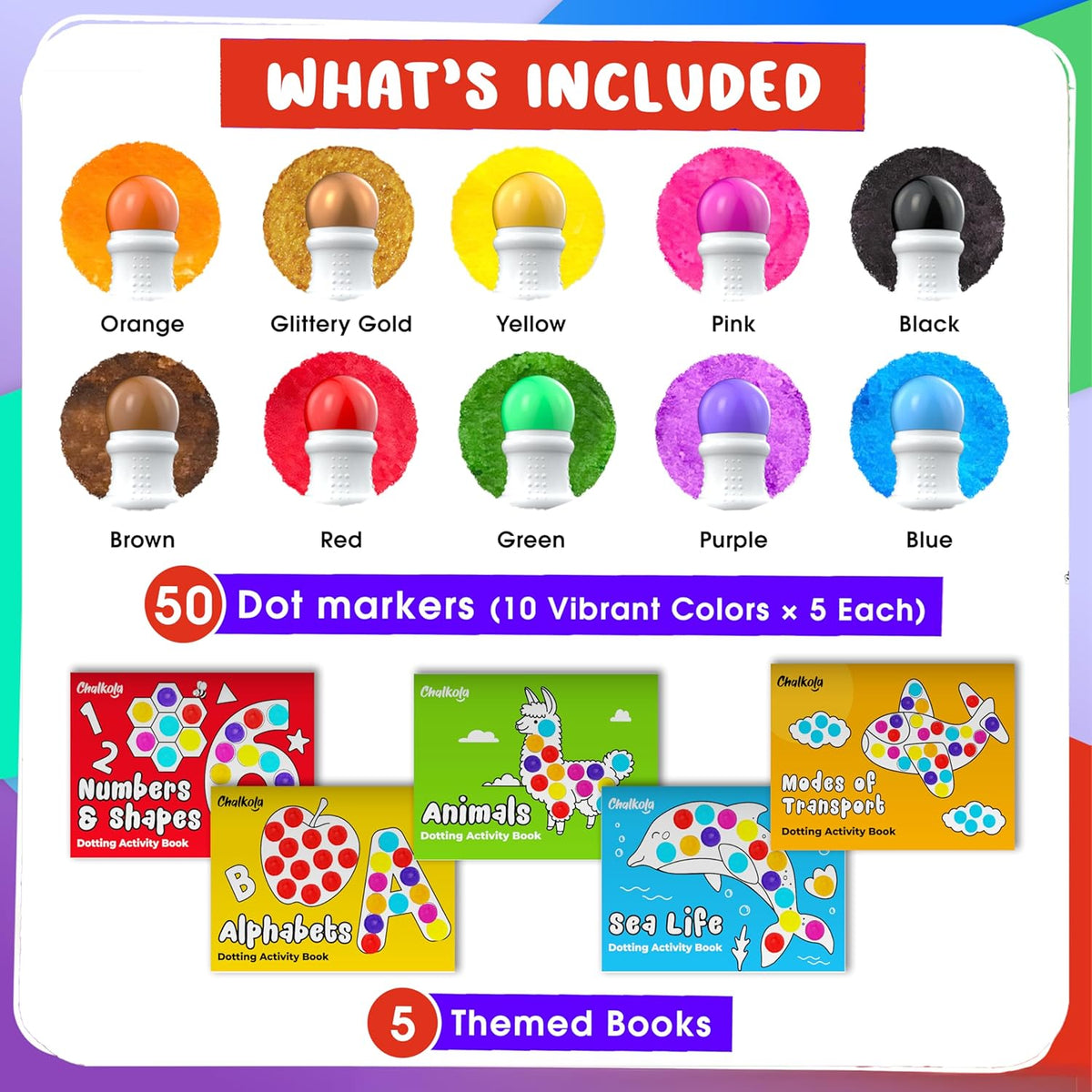 Chalkola 50 Count (Bulk) Washable Dot Markers