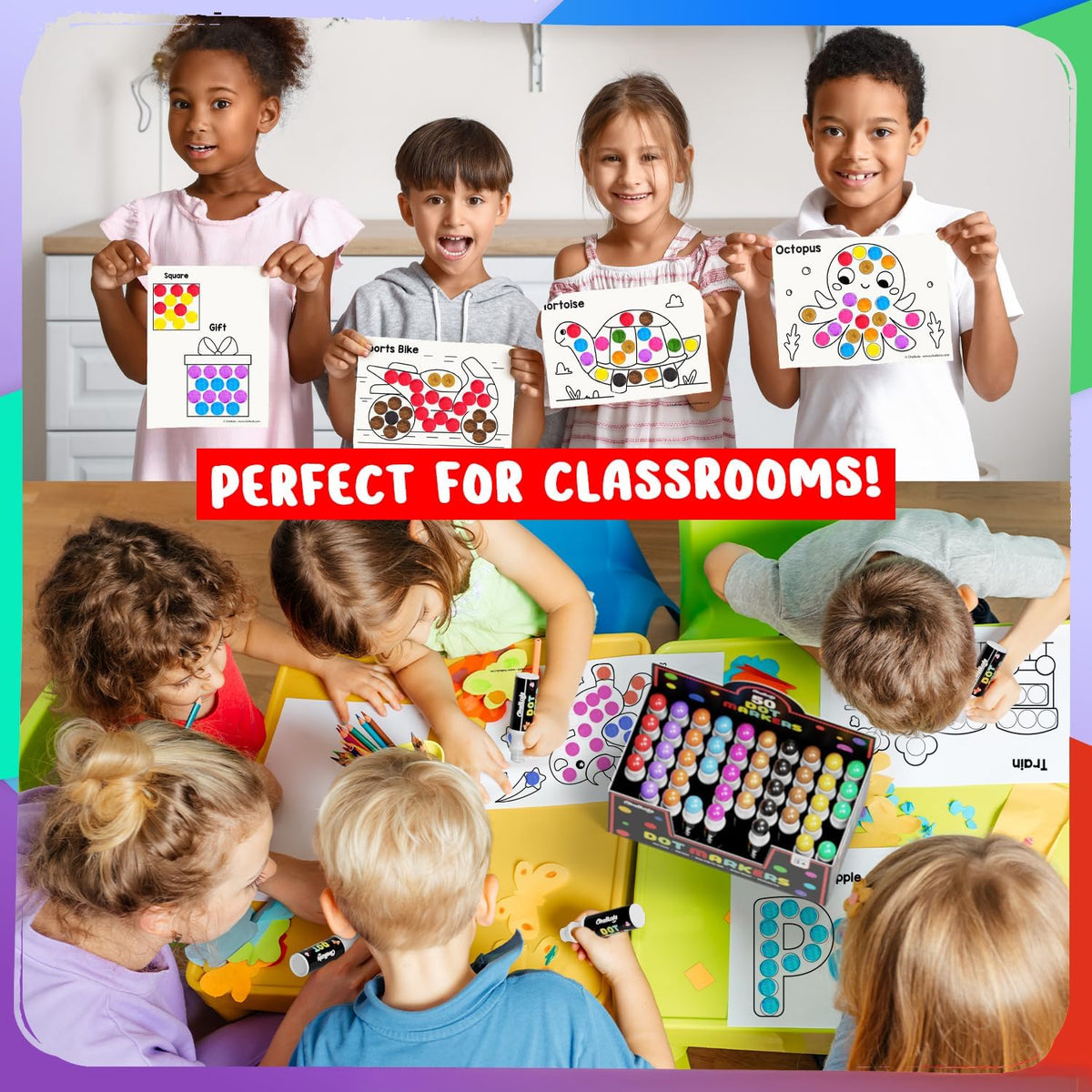 Chalkola 50 Count (Bulk) Washable Dot Markers