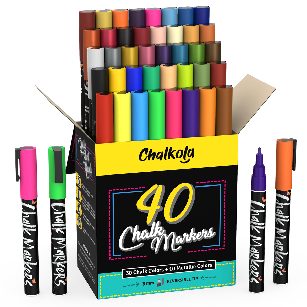 Neon, Pastel and Metallic Colours Chalk Markers - Pack of 40