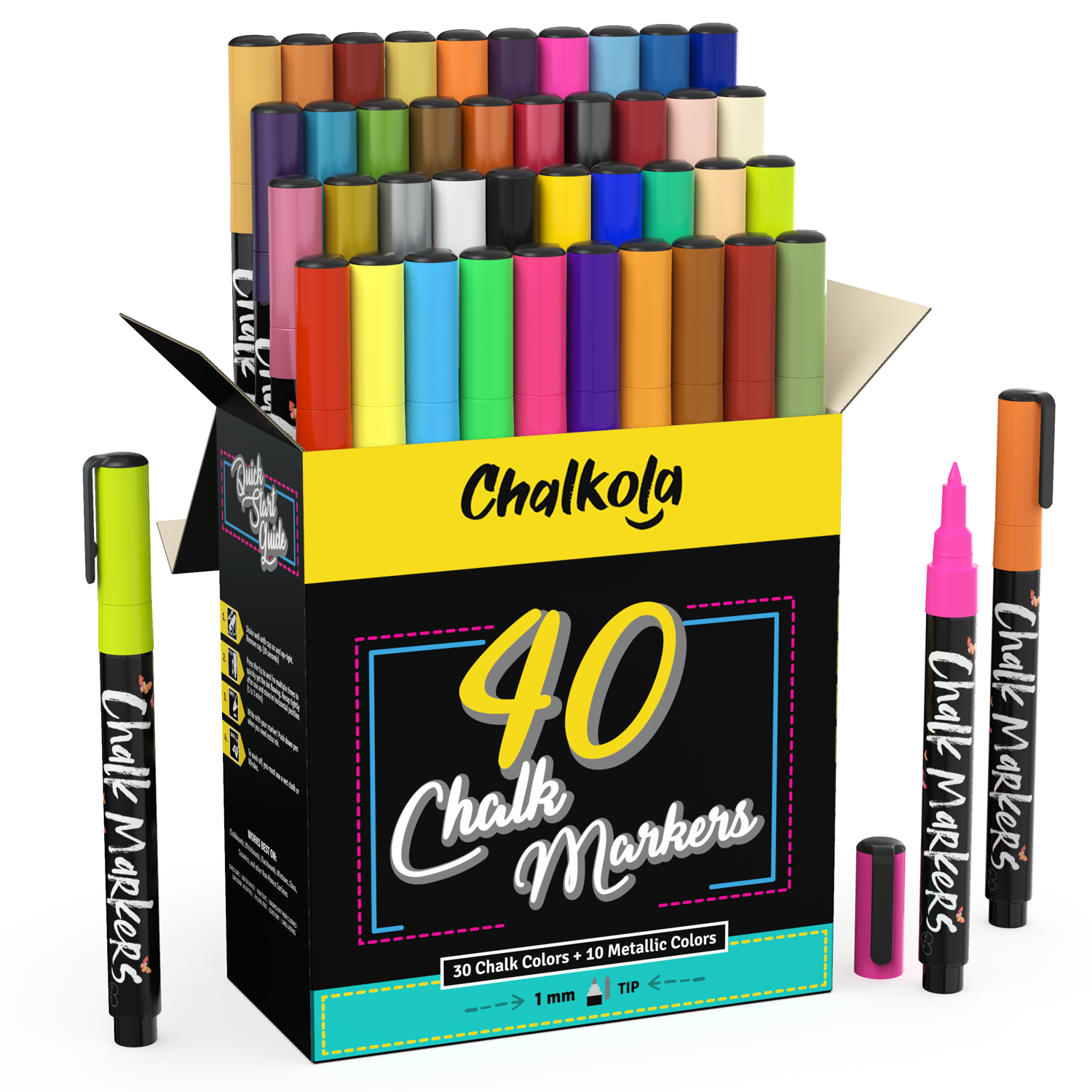 Neon, Pastel and Metallic Colours Chalk Markers - Pack of 40 - Chalkola ...
