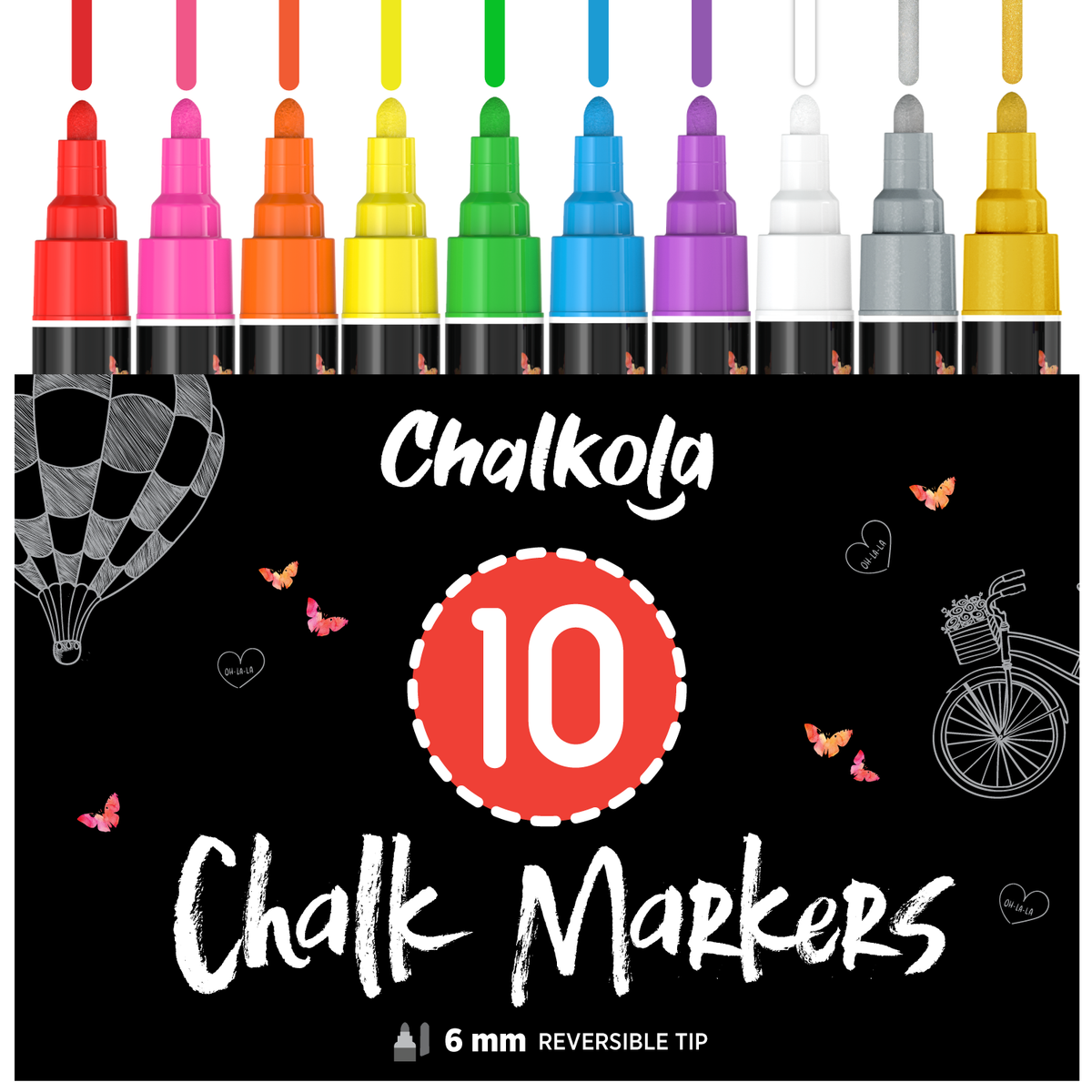 Liquid Chalk Markers with Gold &amp; Silver - 6mm Reversible Nib | Pack of 10