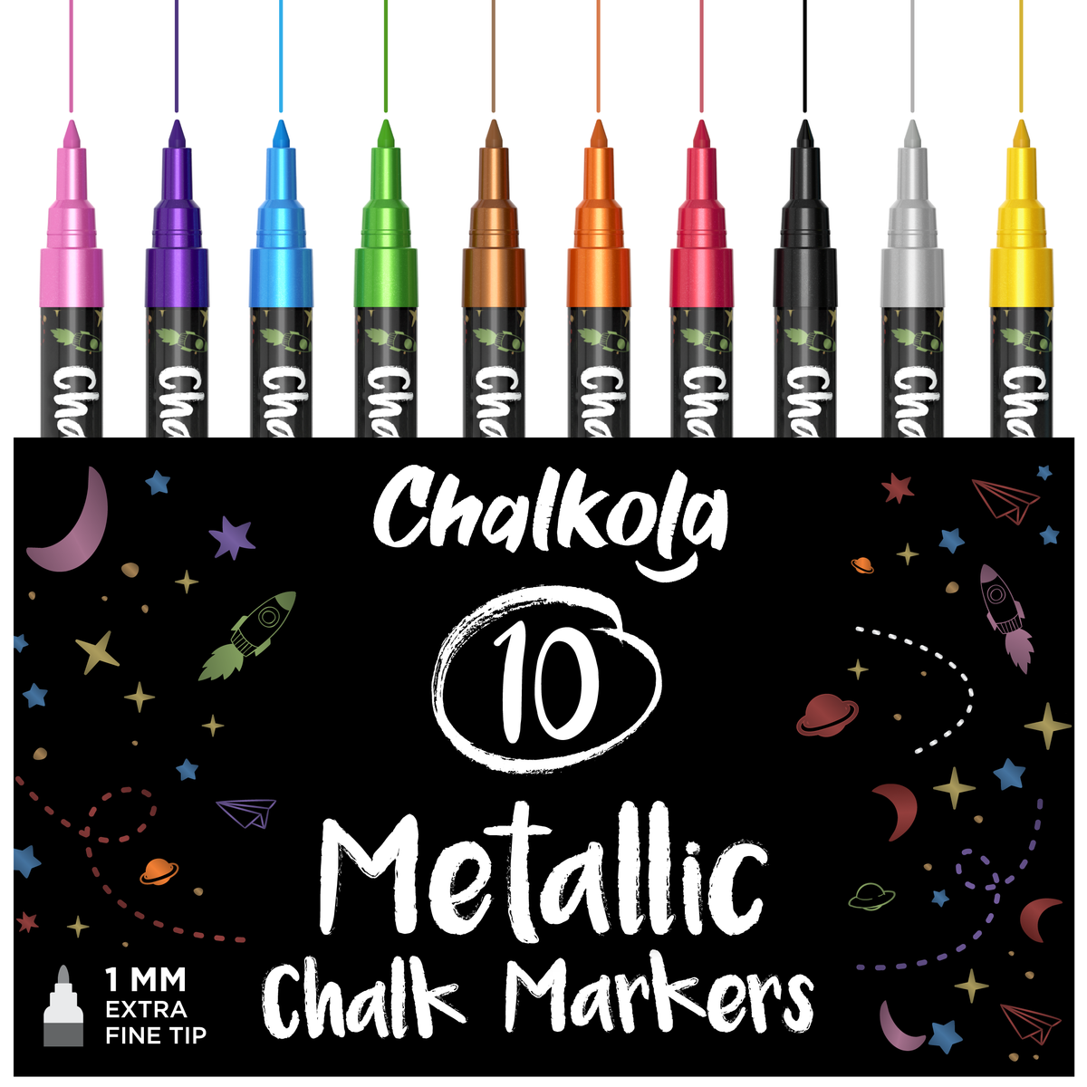 Metallic Chalk Markers - Reversible Nib | Pack of 10