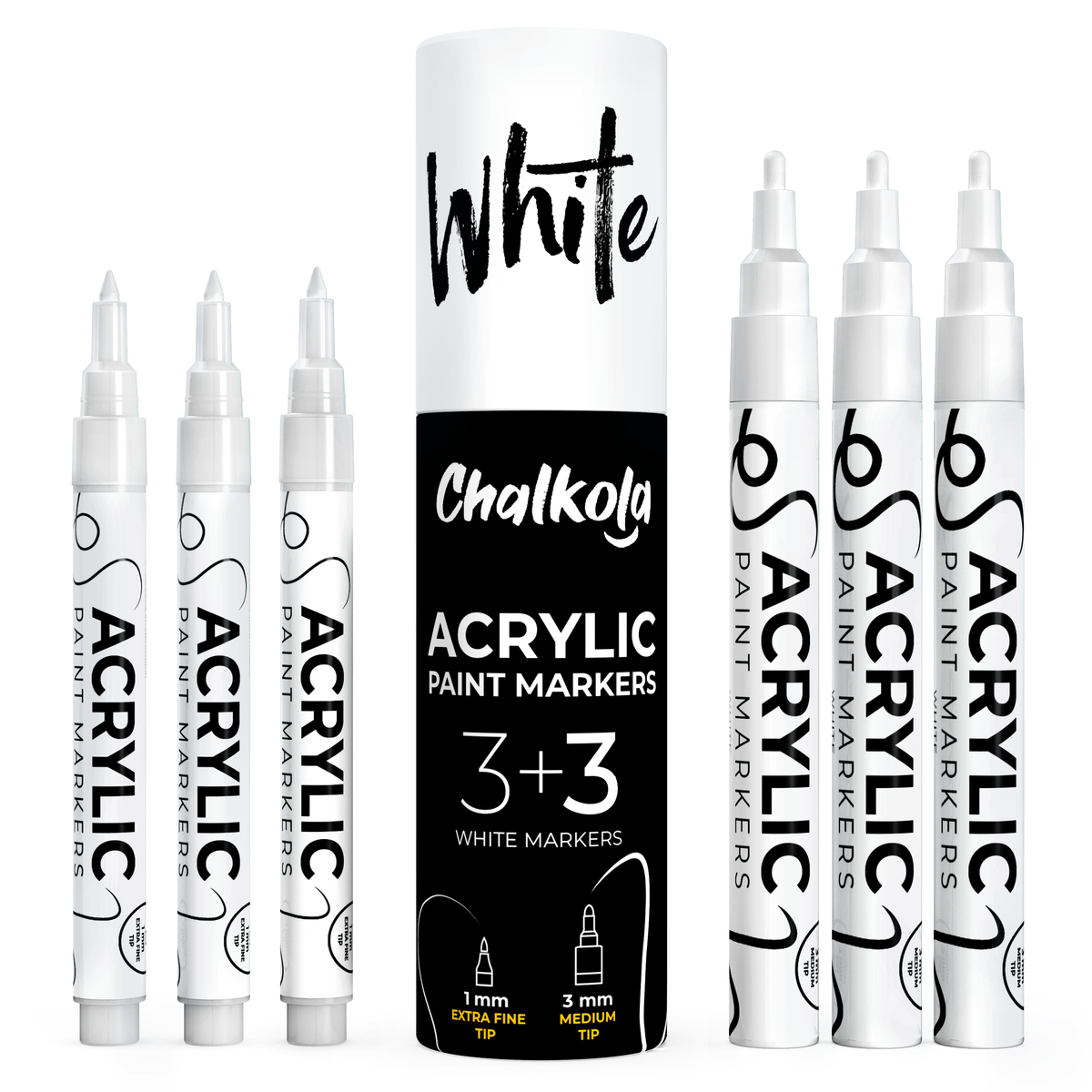 Acrylic Paint Marker Pens - Variety Pack of 6, Extra Fine &amp; Medium Tip