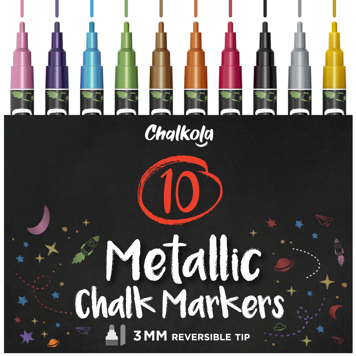 Metallic Chalk Markers - Reversible Nib | Pack of 10