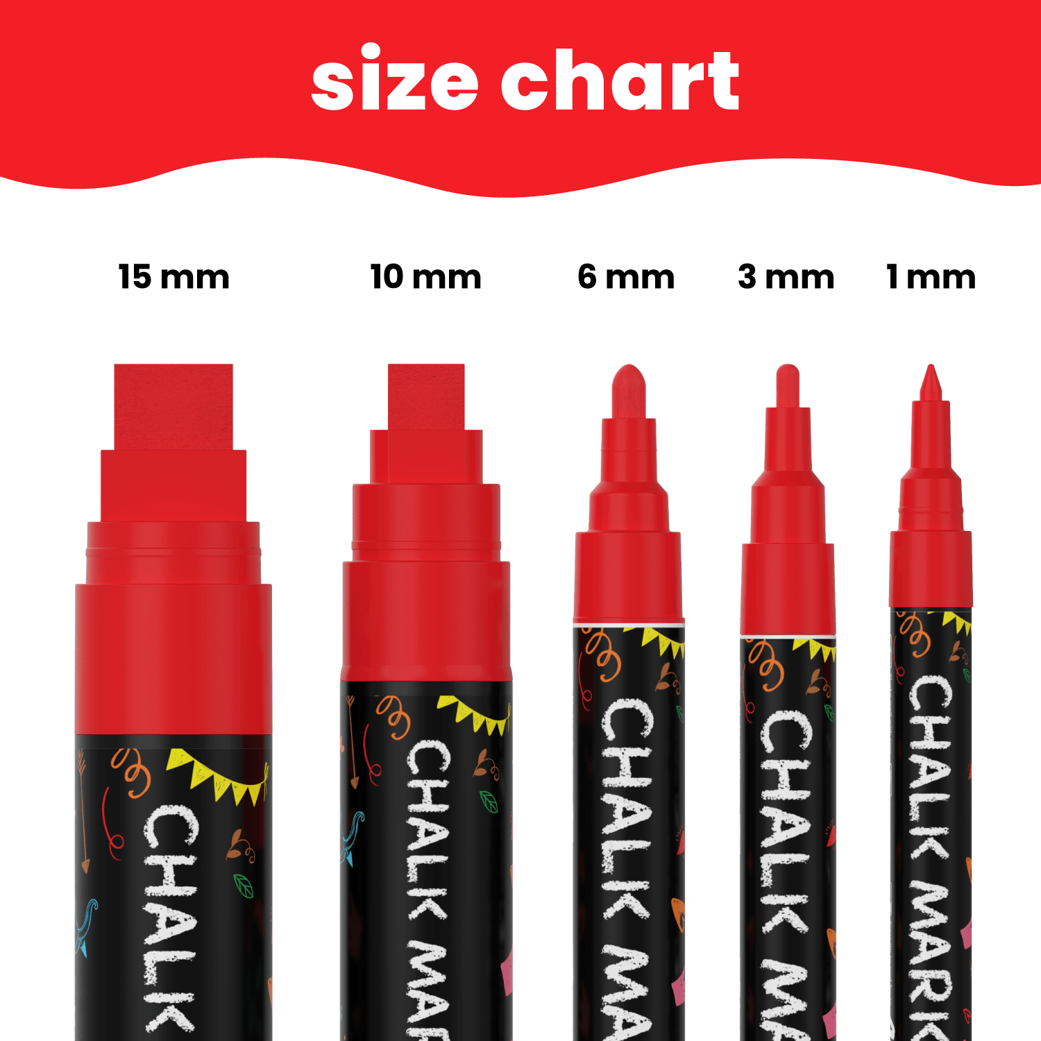 Single Colored Chalk Markers Fine to Jumbo Nibs Variety Pack
