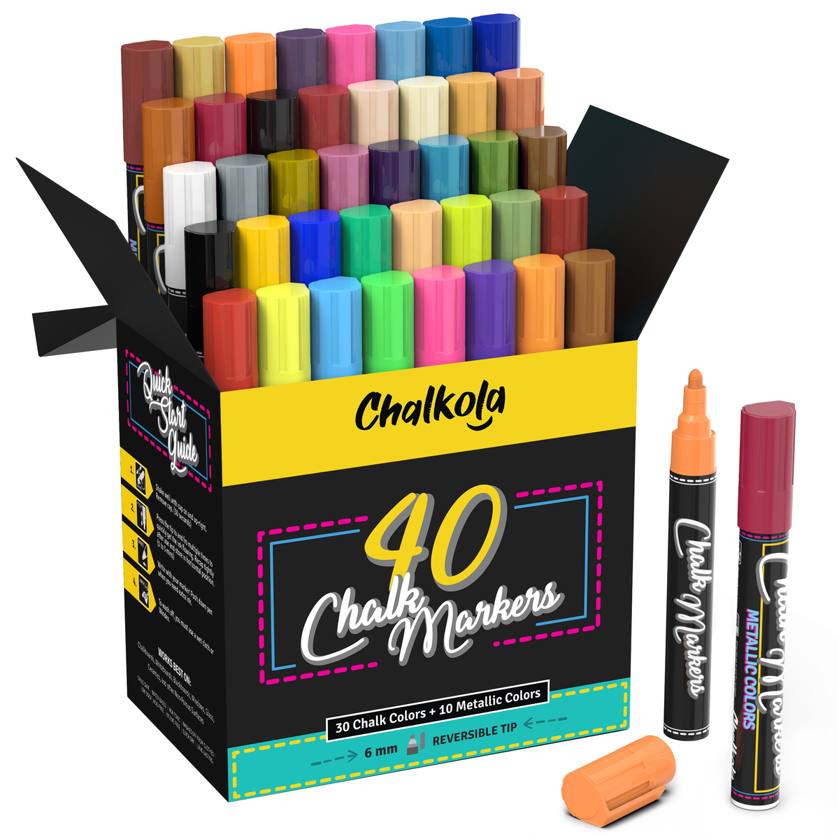 Neon, Pastel and Metallic Colours Chalk Markers - Pack of 40