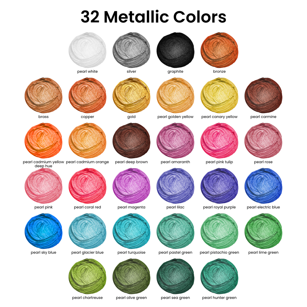 Metallic Acrylic Premium Artist Paint, 22ml Tubes - Set of 32