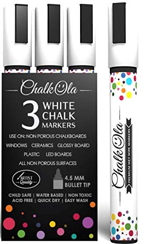 White Liquid Chalk Marker Pen - 6mm Reversible Tip (3 Pack)