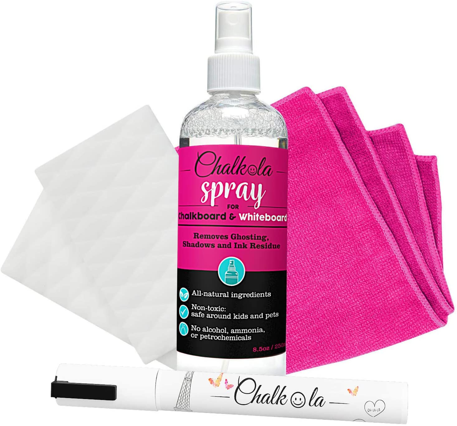 Natural Chalkboard & Whiteboard Cleaner Spray & Eraser Kit - 8.5 fl. Oz