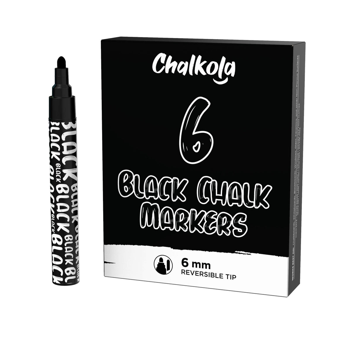 White Liquid Chalk Marker Pen - 6mm Reversible Tip (6 Pack) + 50 Chalkboard Labels