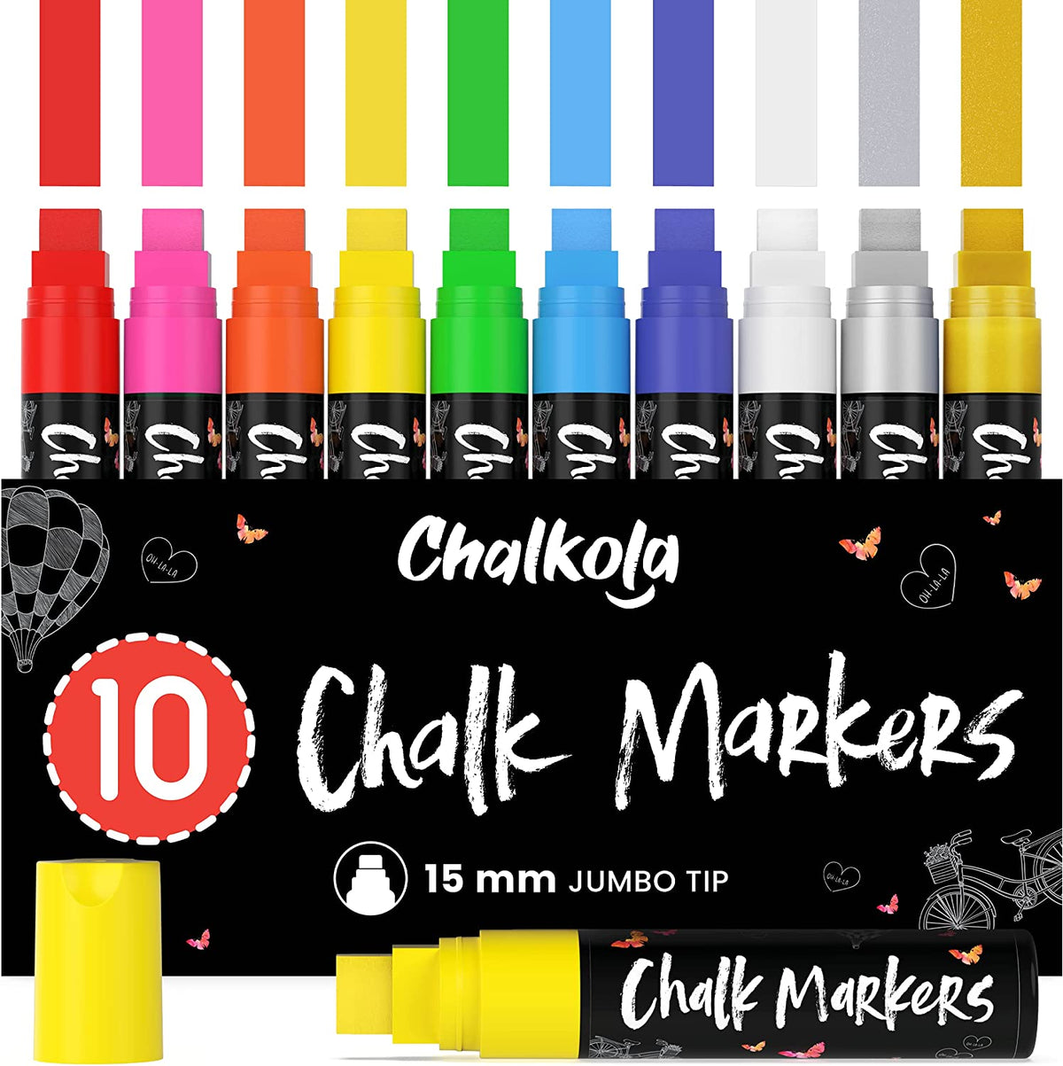 Liquid Chalk Markers with Gold &amp; Silver - 6mm Reversible Nib | Pack of 10