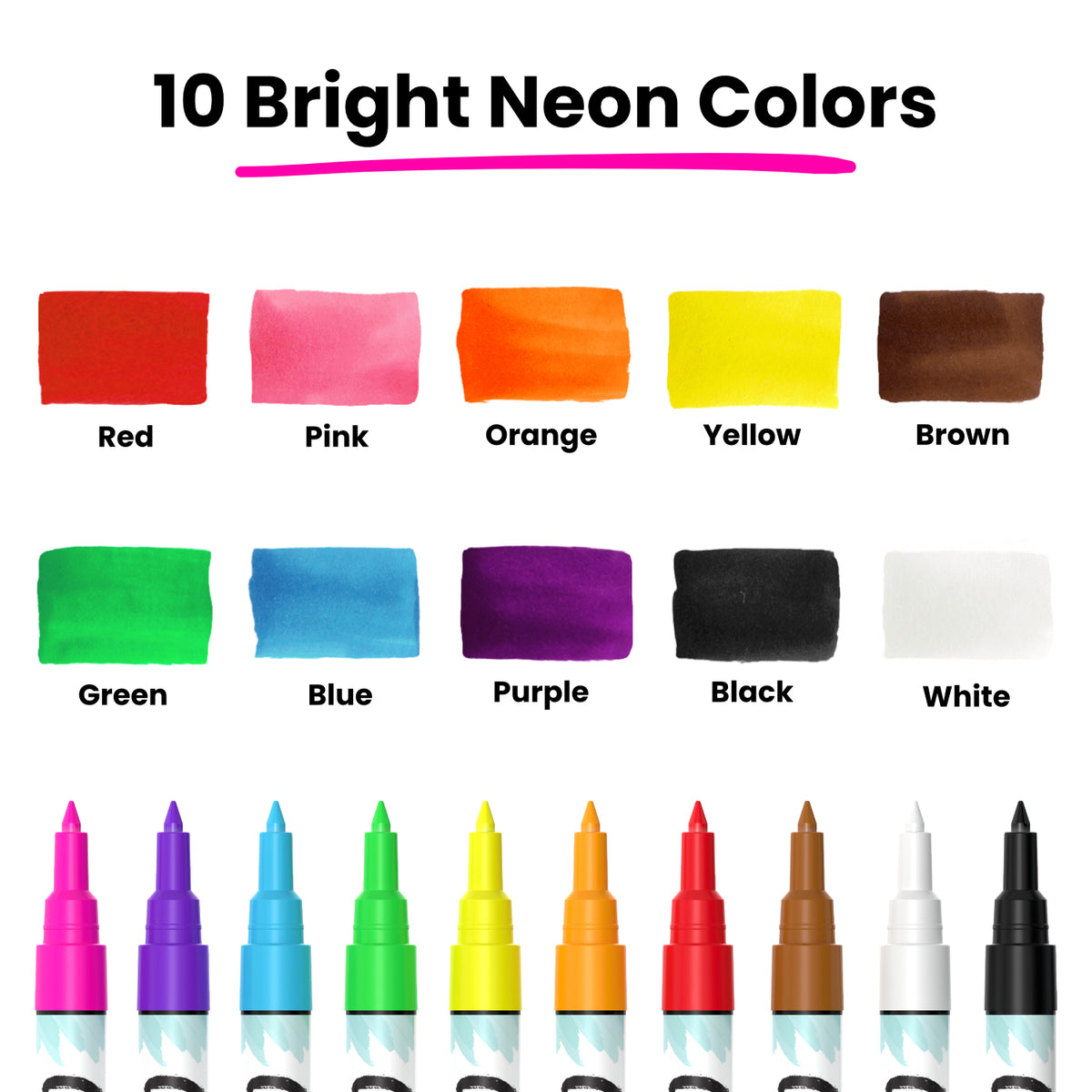 1mm Extra Fine Chalk Markers - Neon Colours | Pack of 10