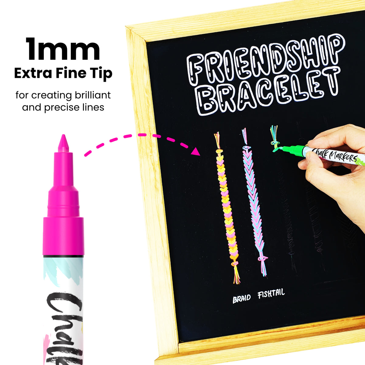 1mm Extra Fine Chalk Markers - Neon Colours | Pack of 10