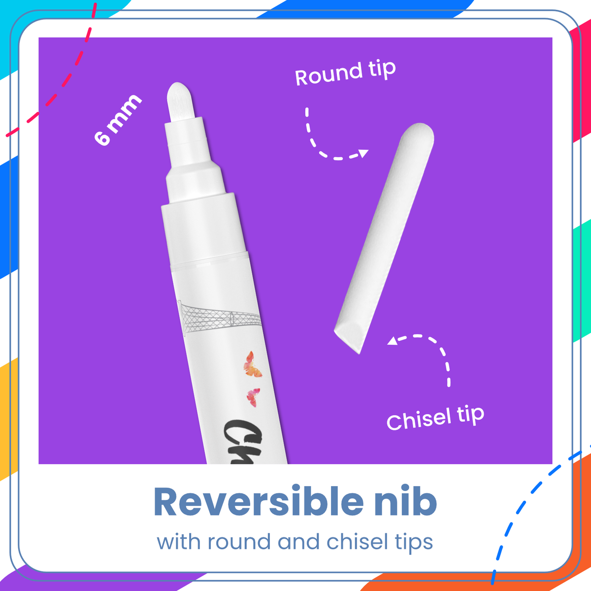 White Chalk Ink Markers - 6mm Reversible Nib | Pack of 5