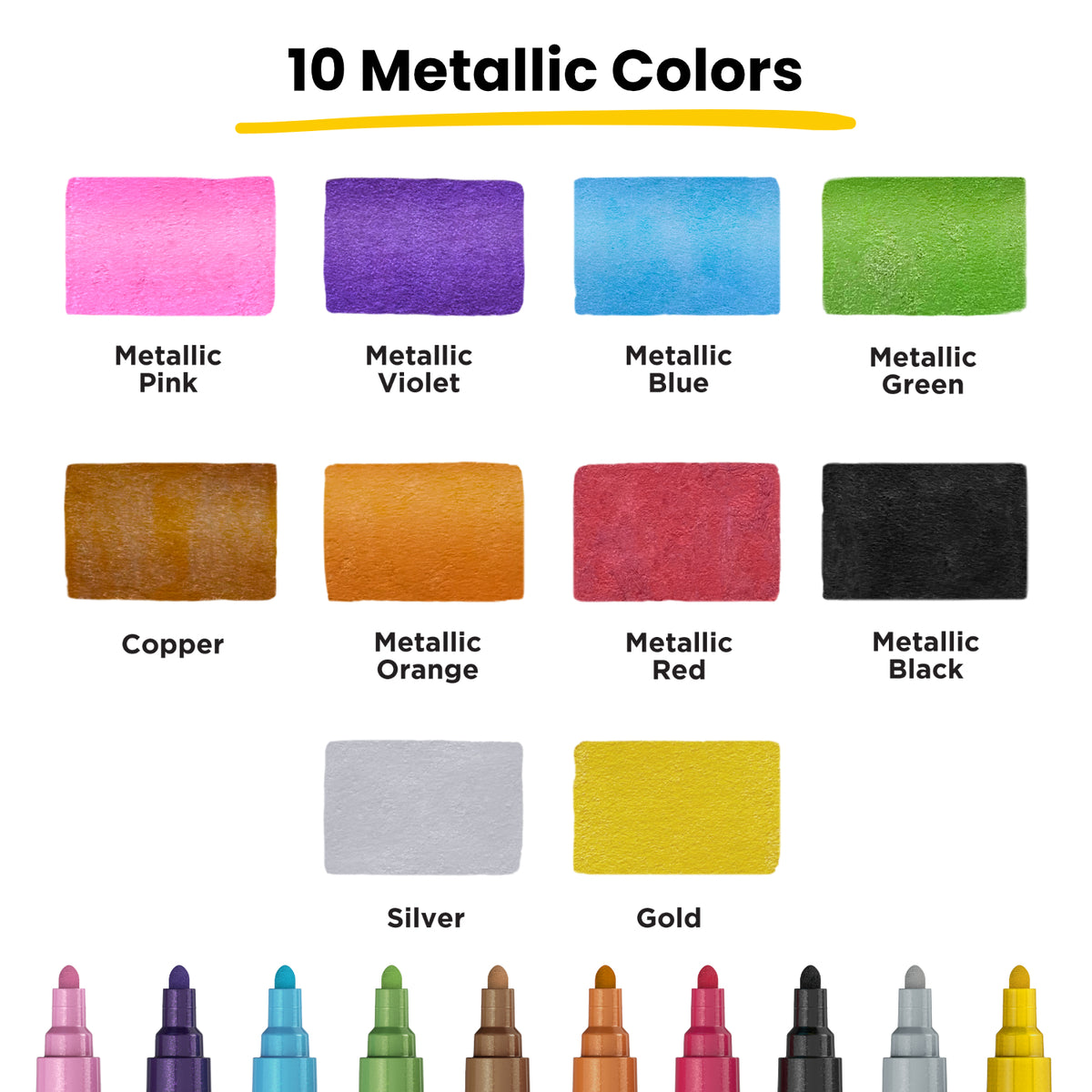 Metallic Chalk Markers - Reversible Nib | Pack of 10