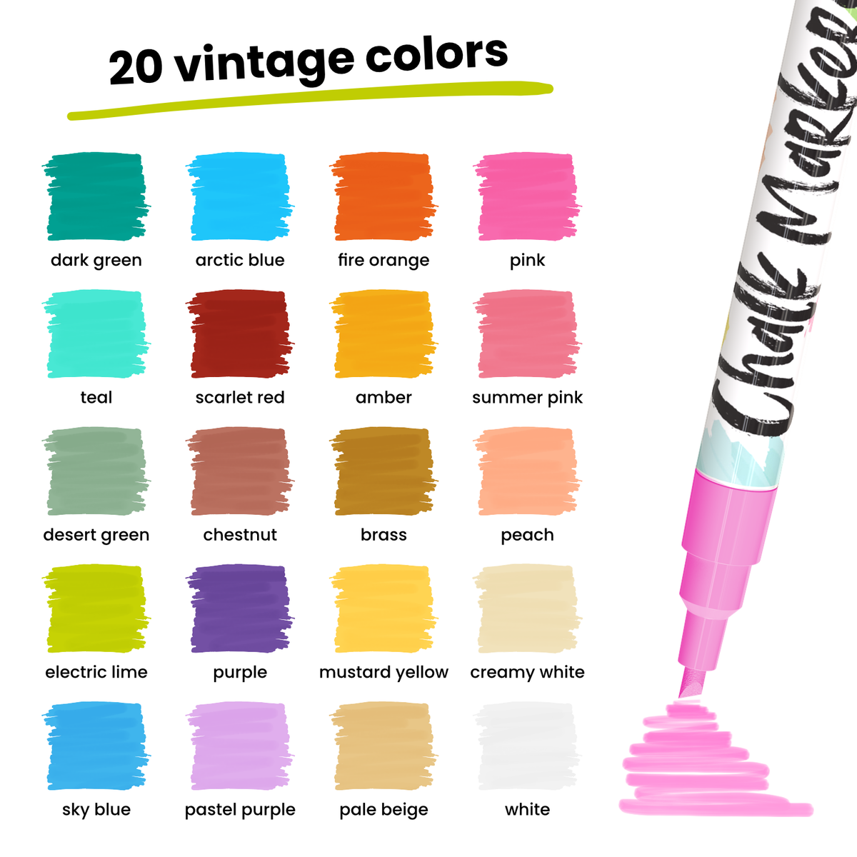 Vintage Colour Liquid Chalk Markers - Pack of 20