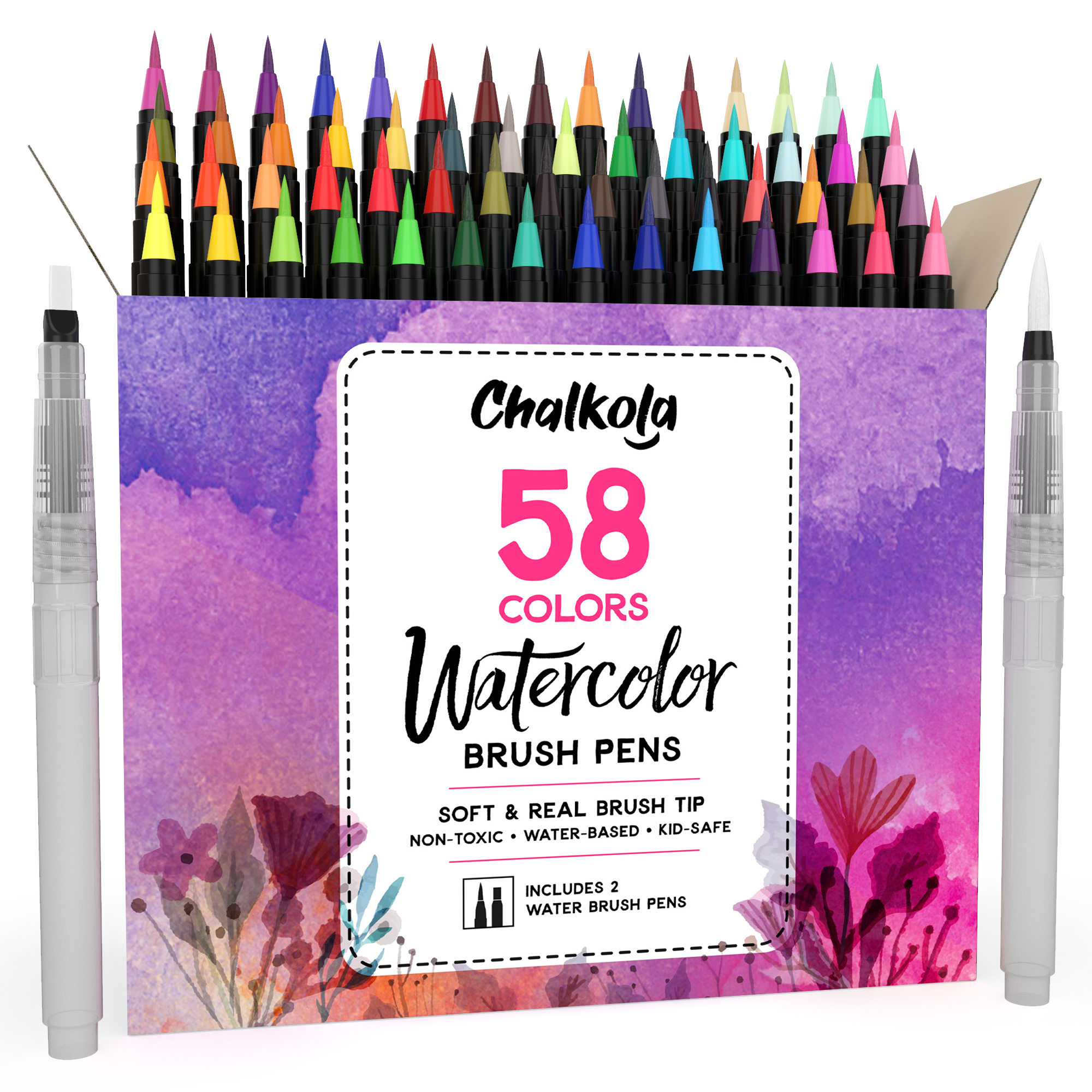 Watercolour Brush Pens & 2 Blending Brushes - Chalkola Arts and Craft