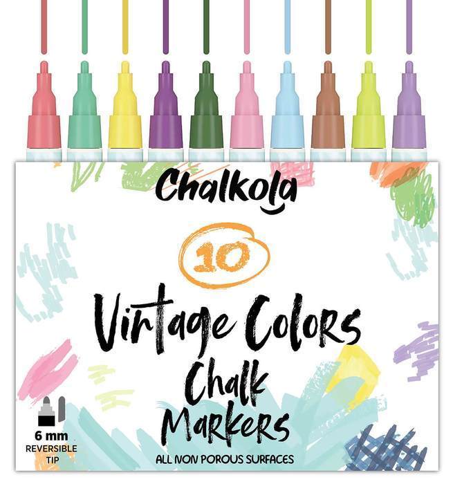 Liquid Chalk Markers for Chalkboards | 10 Vintage Colors | 6mm Reversible Bold &amp; Chisel Nib