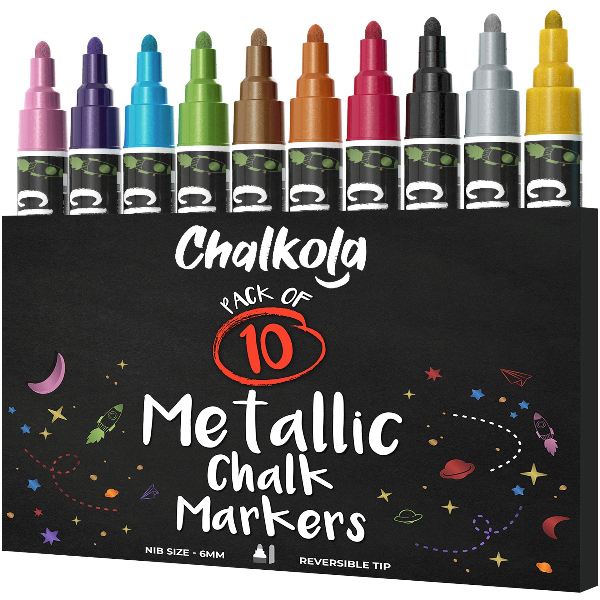 Metallic Chalk Markers - 6mm Reversible Nib | Pack of 10