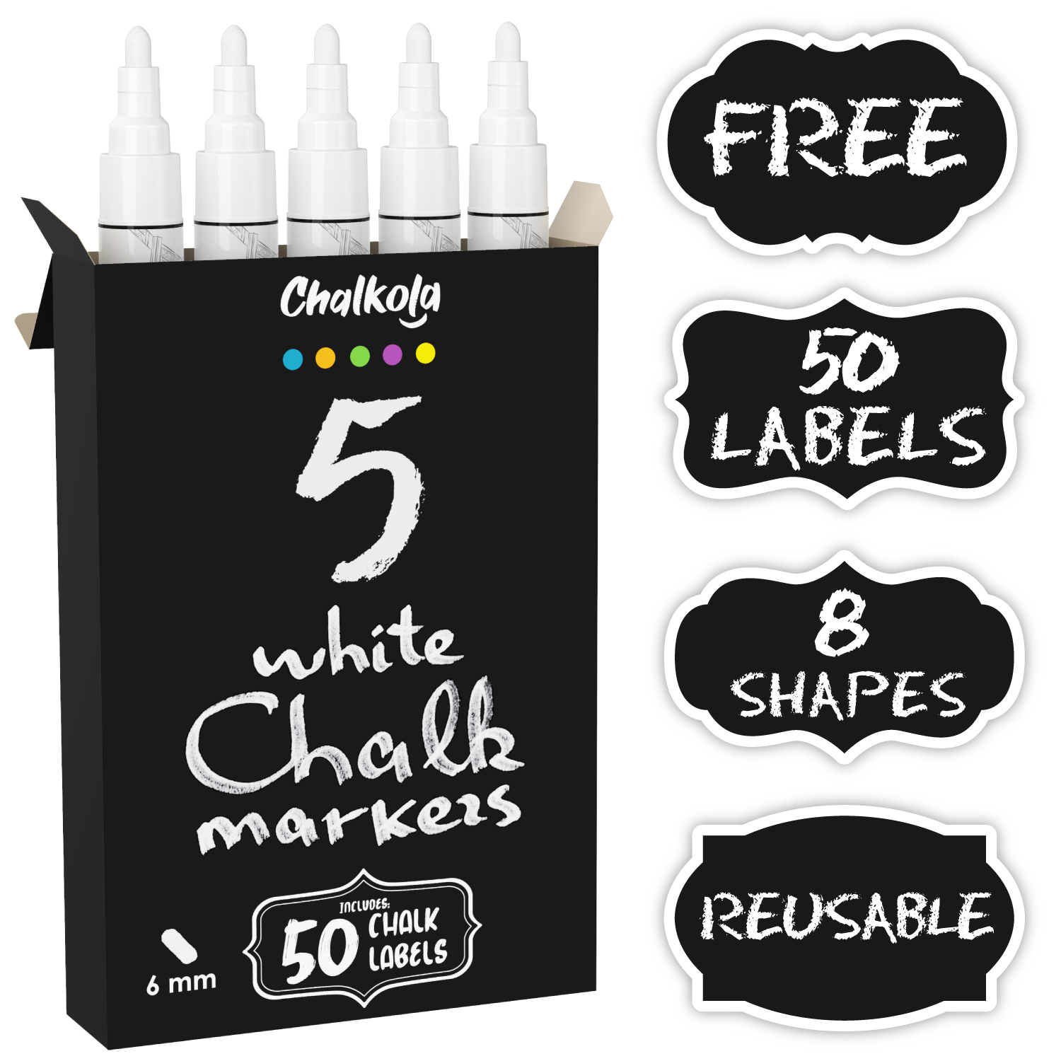 White Chalk Pens, 4 Pack Liquid Chalk Markers Wipe Erasable Pens 3mm And 6mm Reversible Tip With